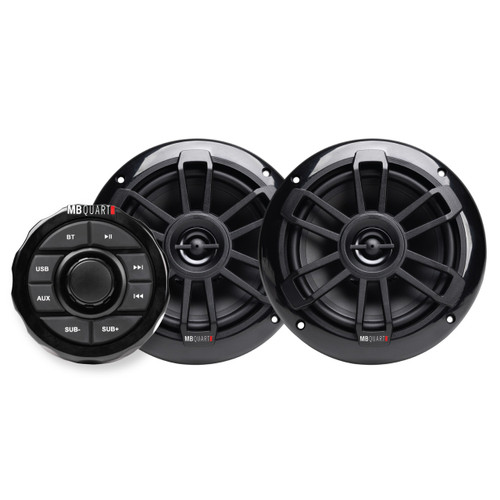  MB QUART GMR1.5S2B Marine Gauge Receiver w/ Bluetooth+(2) Black 6.5" Speakers 