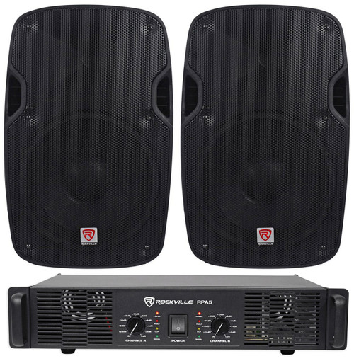2) Rockville SPG108 10“ 1200W 8 Ohm PA Speakers ABS Cabinet+RPA4 1000w Amplifier
