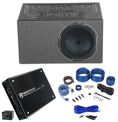 Kicker 51CWQ102 COMP Q 10" 800w Subwoofer+Vented Sub Box+Mono Amplifier+Amp Kit