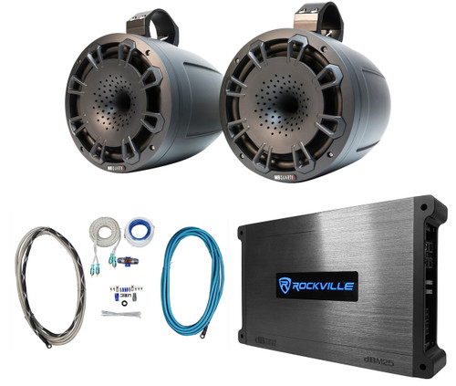 MB QUART (2) MB Quart NHT1-120BPR 8" Marine Wakeboard Tower Speakers+2-Channel Amplifier 