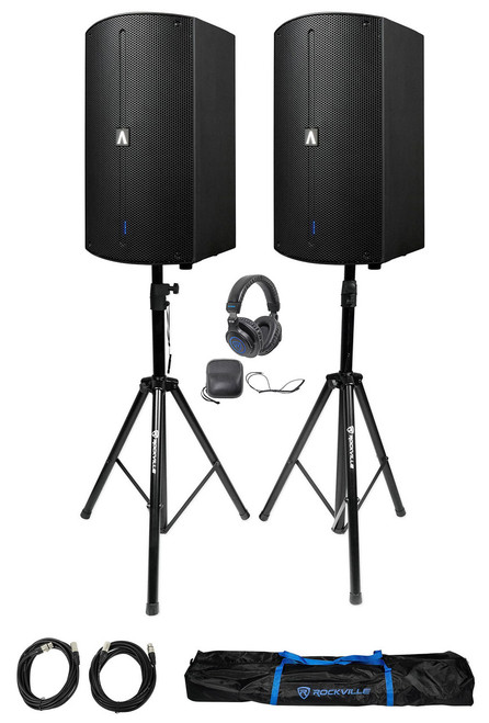AMERICAN DJ 2 Avante Audio A12X 1200 Watt 12" 2-Way Powered DJ PA Speakers+Stands+Headphones 
