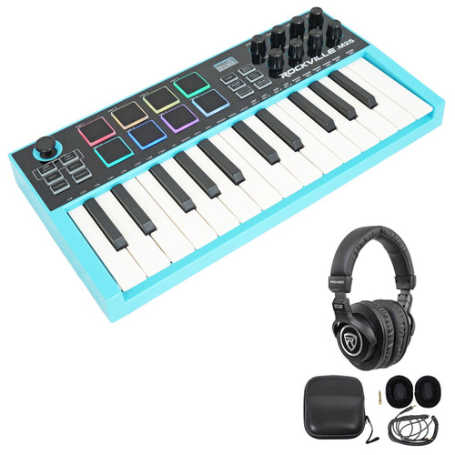  Rockville M25 25 Key USB Wireless Bluetooth MIDI Keyboard Controller+Headphones 