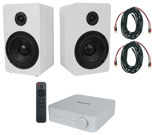 Wiim 2 Rockville RockShelf 58W 360w 5.25" White Bookshelf Speakers+Bluetooth/Wifi Amp 