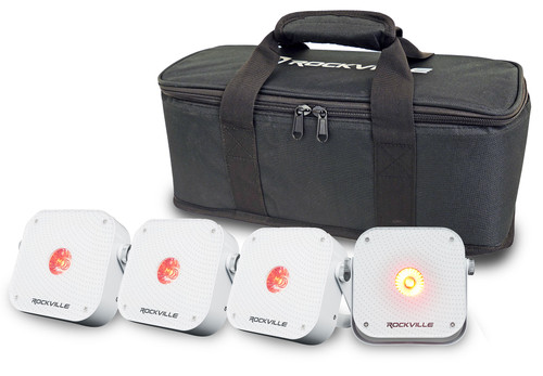 Rockville 4 PACK MINI RF1 V3 White DJ Par Wash Up Lights+Bag+RF+APP+Wireless DMX