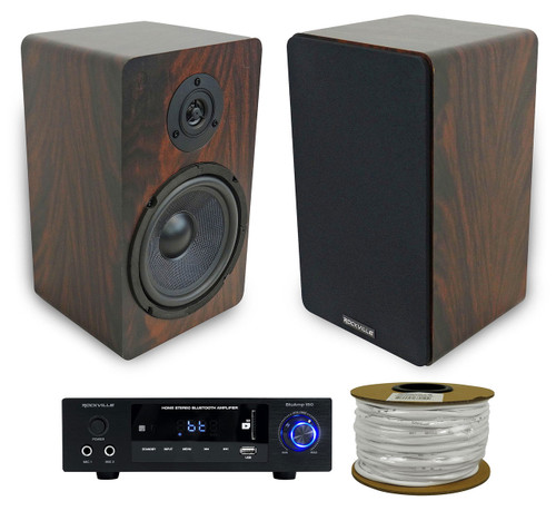  Rockville BLUAMP 150 Amplifier w/Bluetooth/Optical+6.5" Wood Bookshelf Speakers 