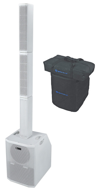  Rockville TITAN ARRAY SYSTEM WHITE Pro Powered Column Array Speaker Dual 10" Sub 