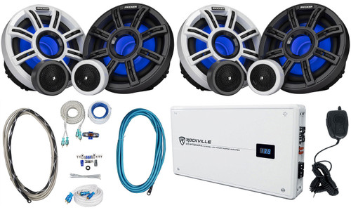 Kicker (4) KICKER 51MSS65 6.5" 200w Premium Marine Component Speakers+Amplifier+Amp Kit 