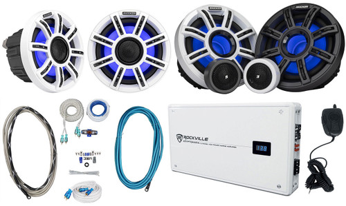 Kicker 2 KICKER 51MSC65 MSC65 6.5" Marine Speakers+Component Speakers+Amplifier+Amp Kit 