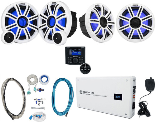 Kicker (2) KICKER 51MSC8 MSC84 8" Marine Speakers+Component Speakers+Amplifier+Receiver 