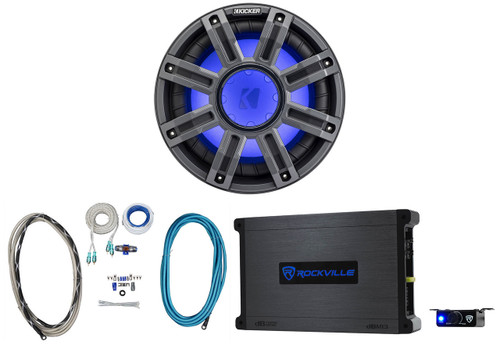 Kicker KICKER 51MWE104 10" 400w RMS Marine Boat Subwoofer 4-Ohm Sub+Amplifier+Amp Kit 
