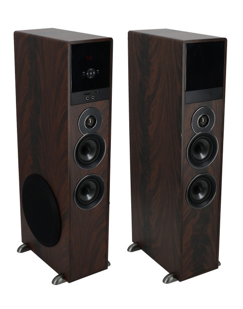  Rockville TM80D Dark Wood Powered Home Theater Tower Speakers 8" Sub/Bluetooth 