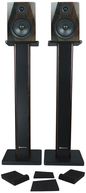 Rockville (2) Rockville APM5D 5.25" 250W Dark Wood Powered Studio Monitors+36" Stands+Pads 