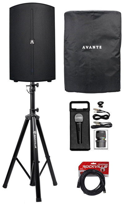  Avante Audio A15 1200W 15" Powered DJ PA Speaker w/DSP+Cover+Stand+Mic+Cable ADJ 