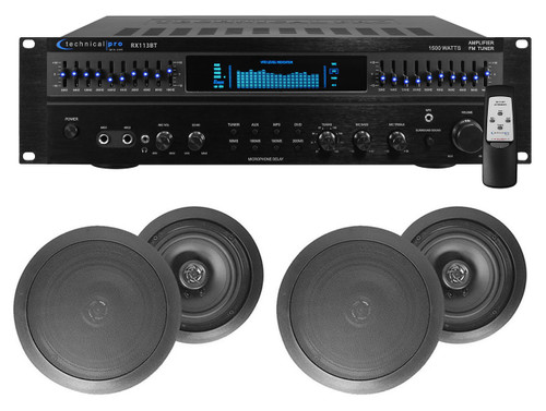 TECHNICAL PRO RX113 Home Theater Amplifier Receiver+(4) 6.5" Black Ceiling Speakers 