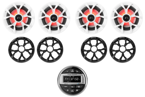  Power Acoustik MMR-4B Marine Receiver w/Bluetooth/USB/EQ+(4) 6.5" LED Speakers 