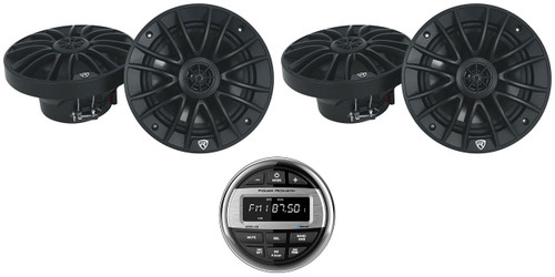  Power Acoustik MMR-4B Marine Receiver Bluetooth/USB/EQ+(4) 6.5" Black Speakers 
