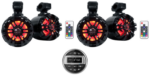  Power Acoustik MMR-4B ATV/UTV Receiver Bluetooth/USB+4) 5.25" LED Tower Speakers 