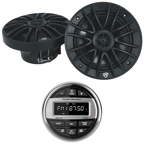 Power Acoustik MMR-4B Marine Receiver Bluetooth/USB/EQ+(2) 6.5" Black Speakers 