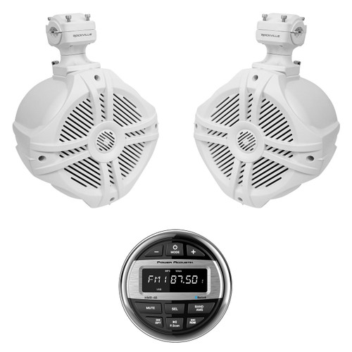  Power Acoustik MMR-4B Marine Bluetooth Receiver+(2) 6.5" White Tower Speakers 