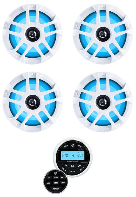 MEMPHIS AUDIO (4) Memphis Audio MXA60L 100w 6.5" Marine Boat Speakers w/LED+Bluetooth Receiver 