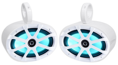 MEMPHIS AUDIO 2) Memphis Audio MXA69L 120w 6x9" Marine Boat White LED Wakeboard Tower Speakers 