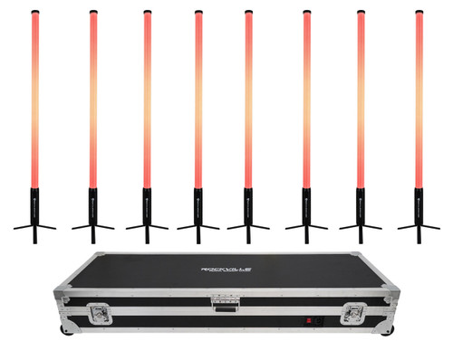  Rockville 8x ROCK SABER Battery DJ/Stage Tube Lights/Wireless DMX+Charging Case 