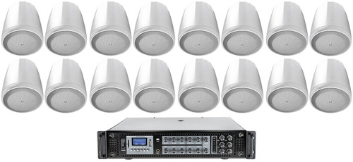 (16) JBL Control 65P/T-WH 5.25" 60w Commercial 70v Hanging Pendant Speakers+Amp