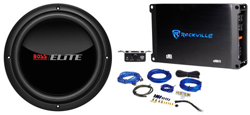 Boss Elite BDVC10 10" 1500W DVC 4 Ohm Car Audio Subwoofer+Mono Amplifier+Amp Kit