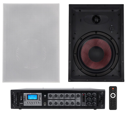 (2) Rockville WA870 8" 70V Commercial/Restaurant In-Wall Speakers+Receiver Amp