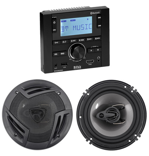 Boss BV6860BH Mobile Home RV Digital Media Stereo+(2) Rockville 6.5" Speakers