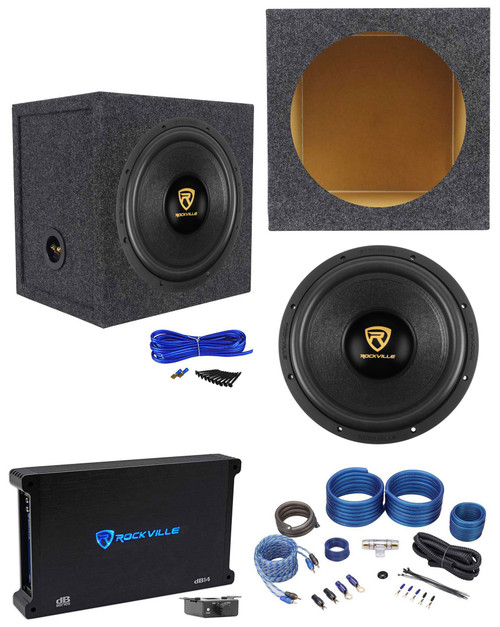 Rockville W12K9D4 12" 4000w Car Subwoofer+Sealed Sub Box+Mono Amplifier+Amp Kit