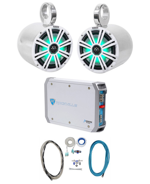 2) KICKER 45KM84L 8" 600w Marine Boat LED Wakeboard Speakers+Amplifier+Amp Kit