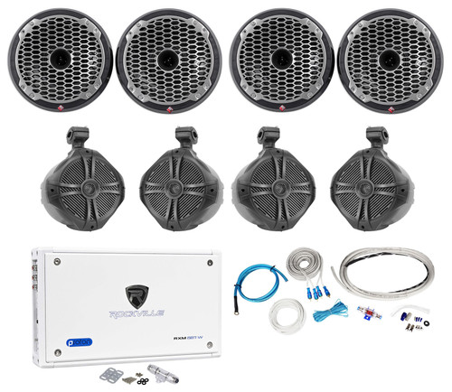 4 Rockford Fosgate PM282H-B 8" 600W Marine Speakers+4 Wakeboards+8-Ch Amplifier