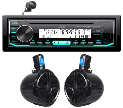 JVC KD-X35MBS Digital Media Marine Bluetooth Receiver+(2) 8" Wakeboard Speakers