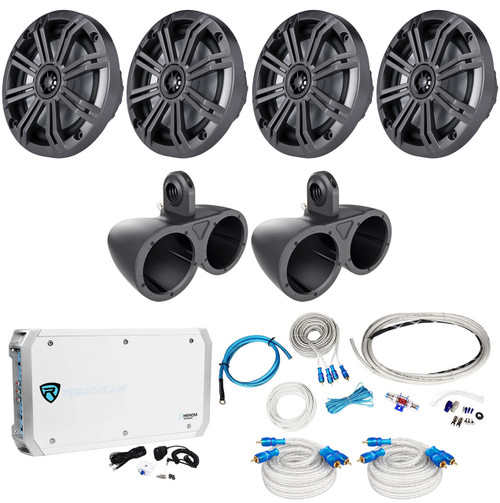Pair Dual Kicker 6.5" 780W 4-Ohm Wakeboard Speakers+6 Channel Amplifier+Amp Kit
