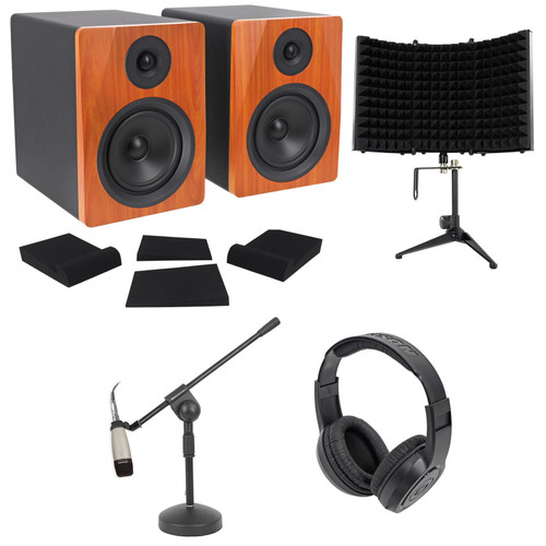 2) Rockville 5.25" 250 Watt Studio Monitors+Mic+Headphones+Stand+Shield+Pads