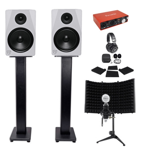 Focusrite Package w/Interface+2)  8" Monitors+Recording Mic+Headphones+Stands