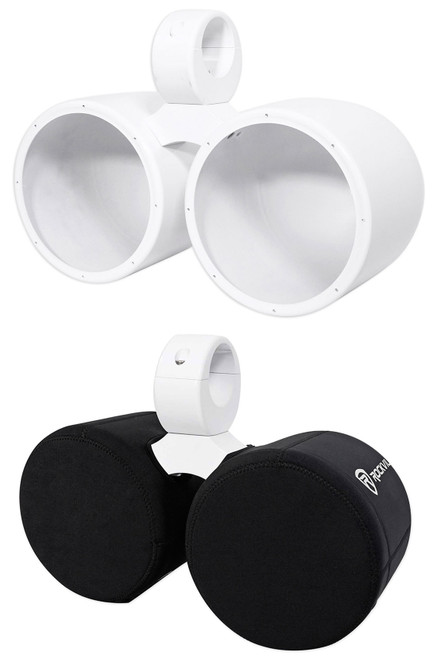 Rockville DMAC80W Dual 8" White Aluminum Wakeboard Tower Speaker Pods+Covers