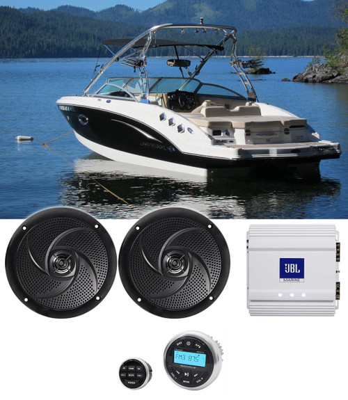 Pair Rockville RSM65B 6.5" Slim Marine Speakers+JBL Amplifier+Bluetooth Receiver
