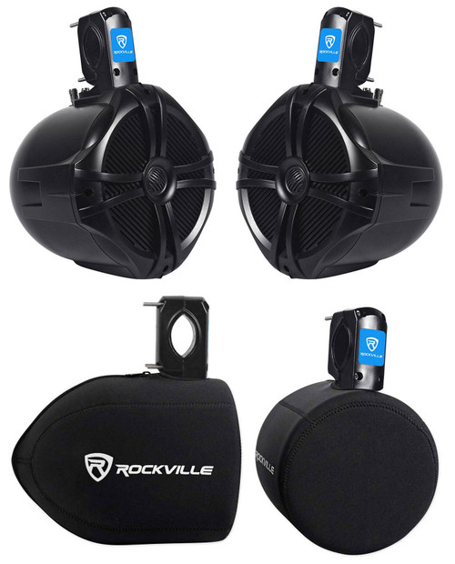 (2) Rockville RWB80B 8" Black 600 Watt Marine Wakeboard Tower Speakers+Covers