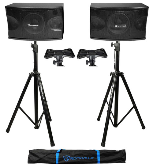 Pair Rockville KPS80 8" 3-Way 800 Watt MDF Karaoke/Pro Speakers+Tripod Stands