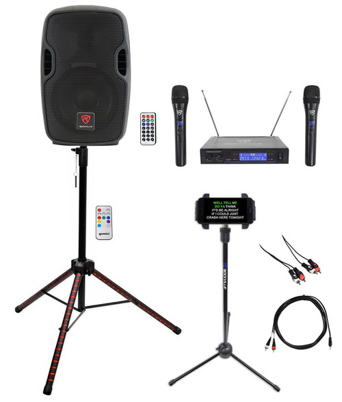 Rockville 8" Karaoke Machine System w/LED Stand+Tablet Stand+(2) Wireless Mics
