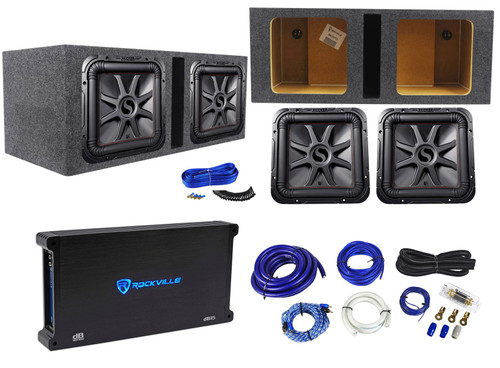 2) KICKER 45L7R122 12" 1200w L7R Solo-Baric Subwoofers+Vented Sub Box+Amp+Wires
