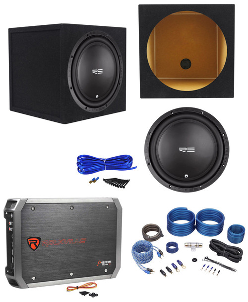 RE Audio REX12S4 V2 12" 200W RMS Car Subwoofer+Sealed Sub Box+Amplifier+Amp Kit