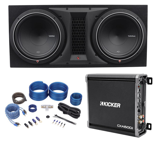 Rockford Fosgate P1-2X12 Dual 12" 1000w Subwoofers+Enclosure+Kicker Amp+Wires