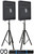 2 Peavey PV15M PV Series 15" 1000W Floor Speakers + 2)Stands+2)Cables+Carry Case
