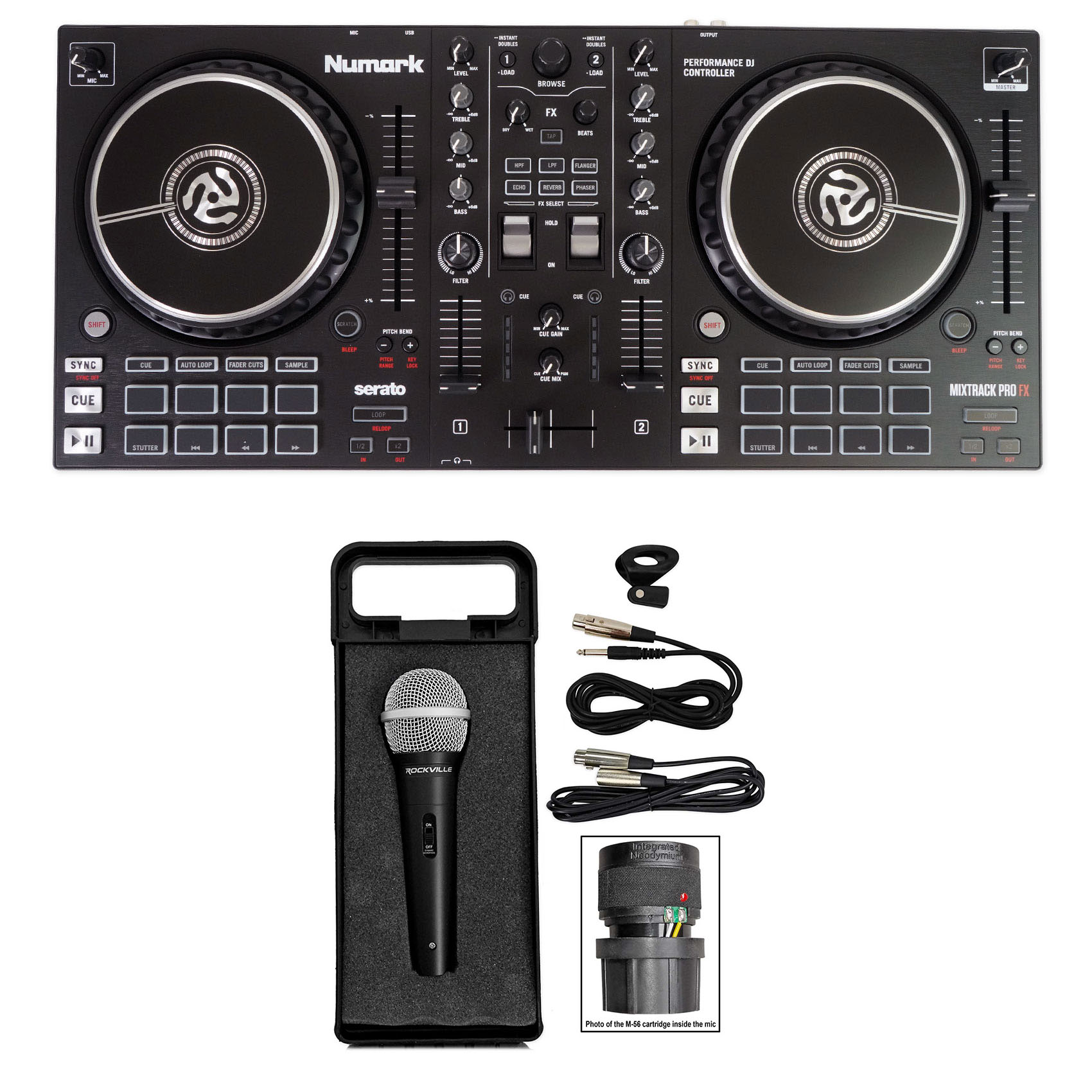 Numark Mixtrack Pro FX 2-Deck Serato DJ Controller FX/3-Band  EQ+Mic+Case+Cables