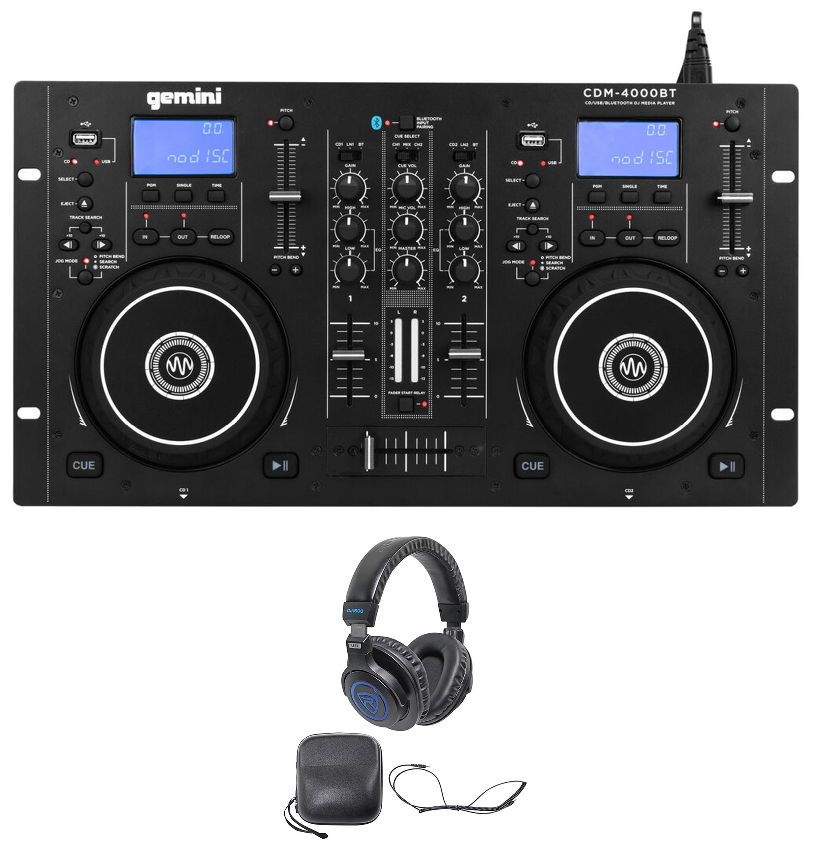 Gemini CDM-4000BT Dual DJ CD/USB Media Player w/Bluetooth/Mixer +  Headphones 349.95