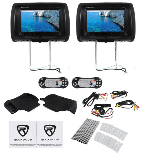 (2) Rockville RVD95BK 9” Black Dual DVD/USB/SD Car Headrest Monitors + Games Rockville Audio
