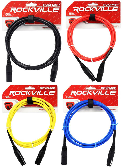 4 Rockville 6' Female to Male REAN XLR Mic Cable 100% Copper